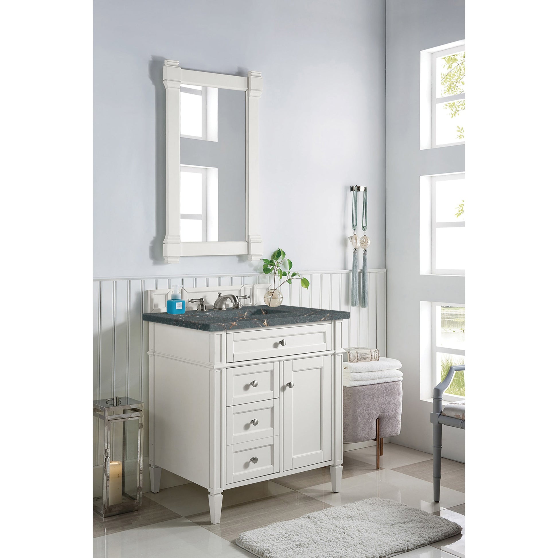 James Martin Vanities Brittany 30" Bright White Single Vanity With 3 cm Parisien Bleu Quartz Top