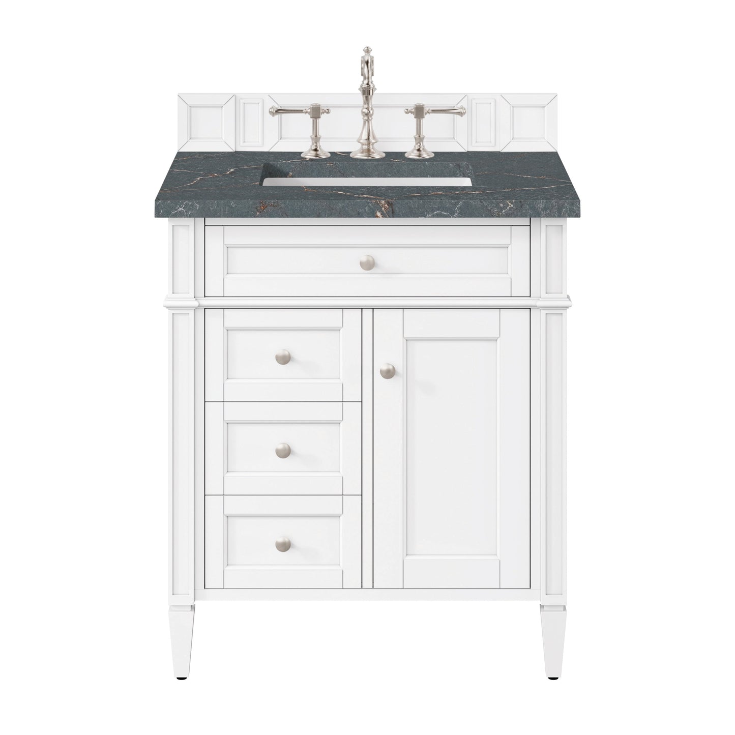 James Martin Vanities Brittany 30" Bright White Single Vanity With 3 cm Parisien Bleu Quartz Top