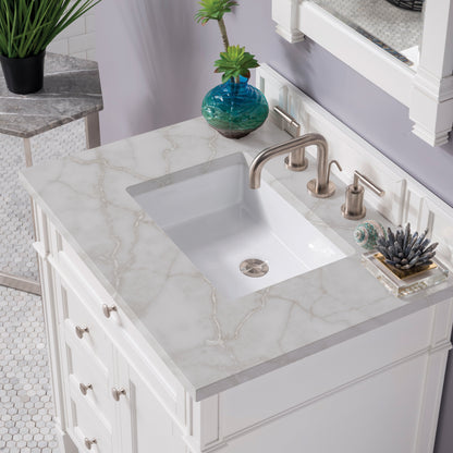 James Martin Vanities Brittany 30" Bright White Single Vanity With 3 cm Victorian Silver Quartz Top