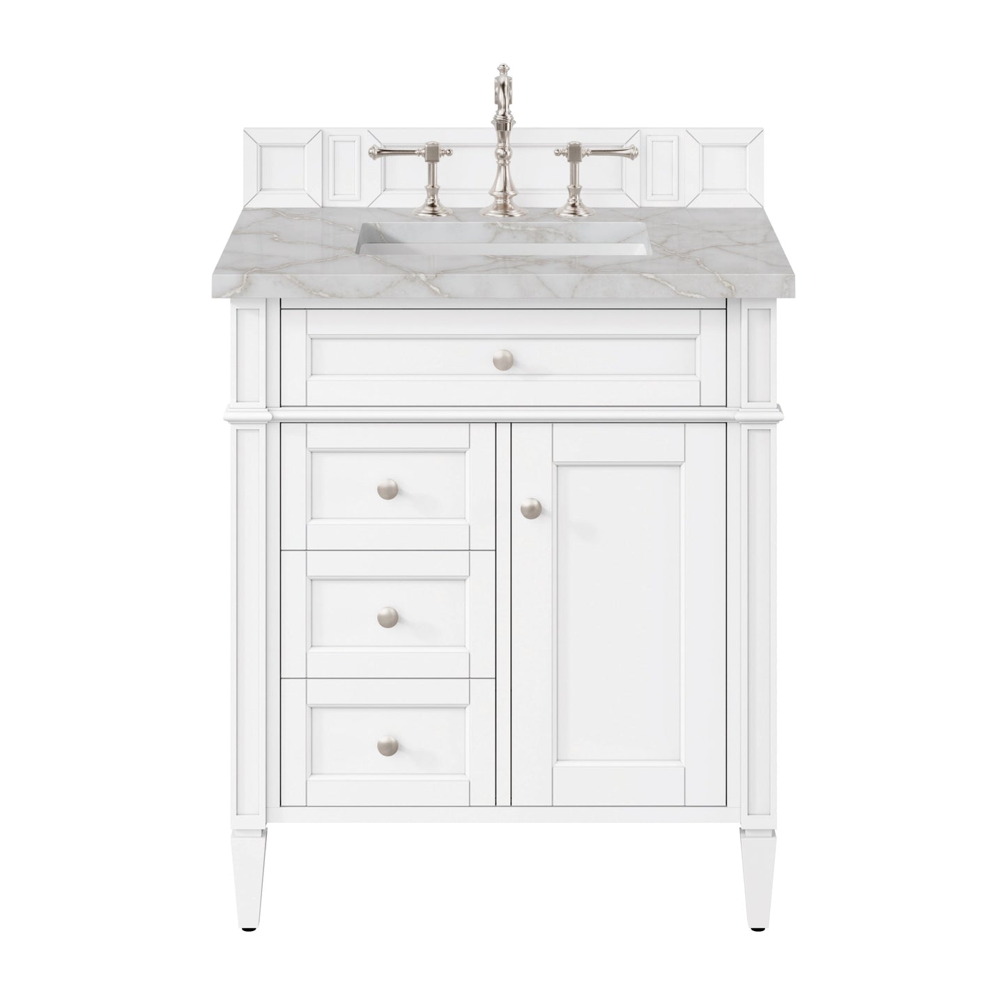 James Martin Vanities Brittany 30" Bright White Single Vanity With 3 cm Victorian Silver Quartz Top