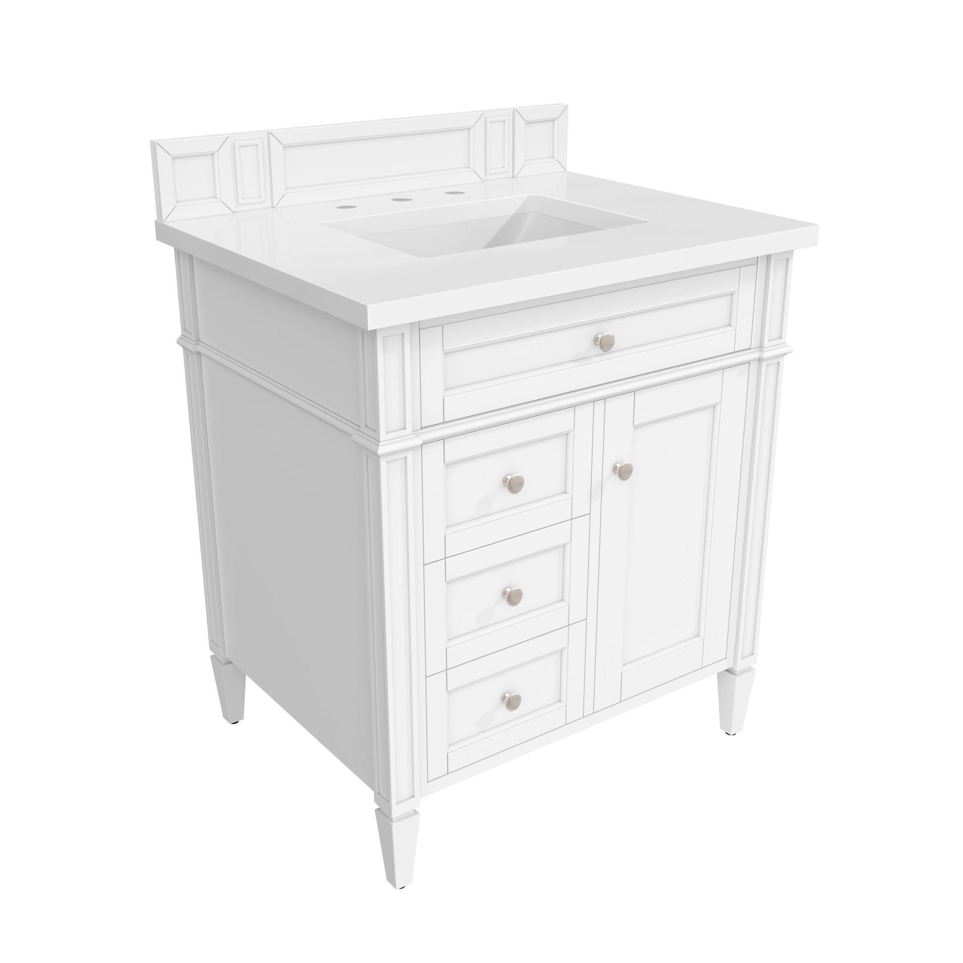 James Martin Vanities Brittany 30" Bright White Single Vanity With 3 cm White Zeus Quartz Top