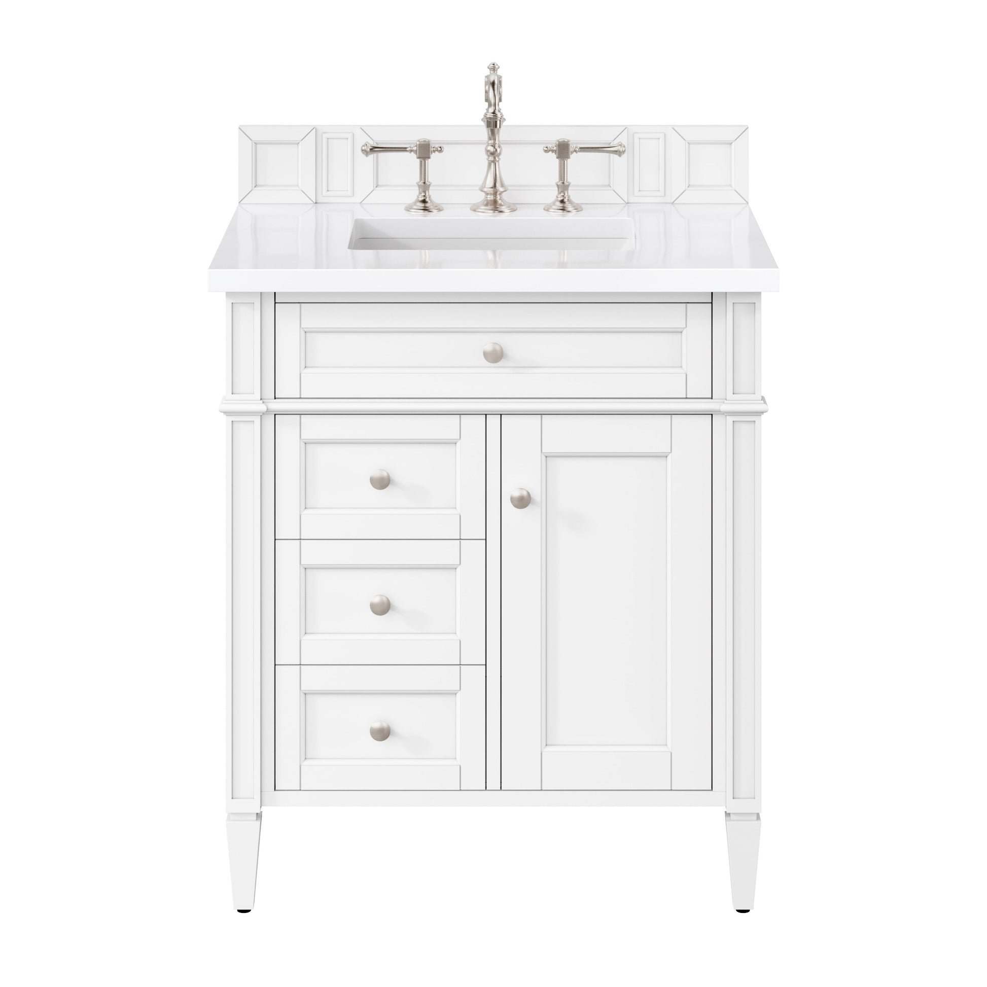 James Martin Vanities Brittany 30" Bright White Single Vanity With 3 cm White Zeus Quartz Top