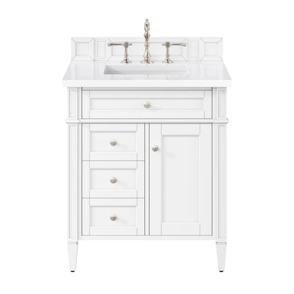 James Martin Vanities Brittany 30" Bright White Single Vanity With 3 cm White Zeus Quartz Top