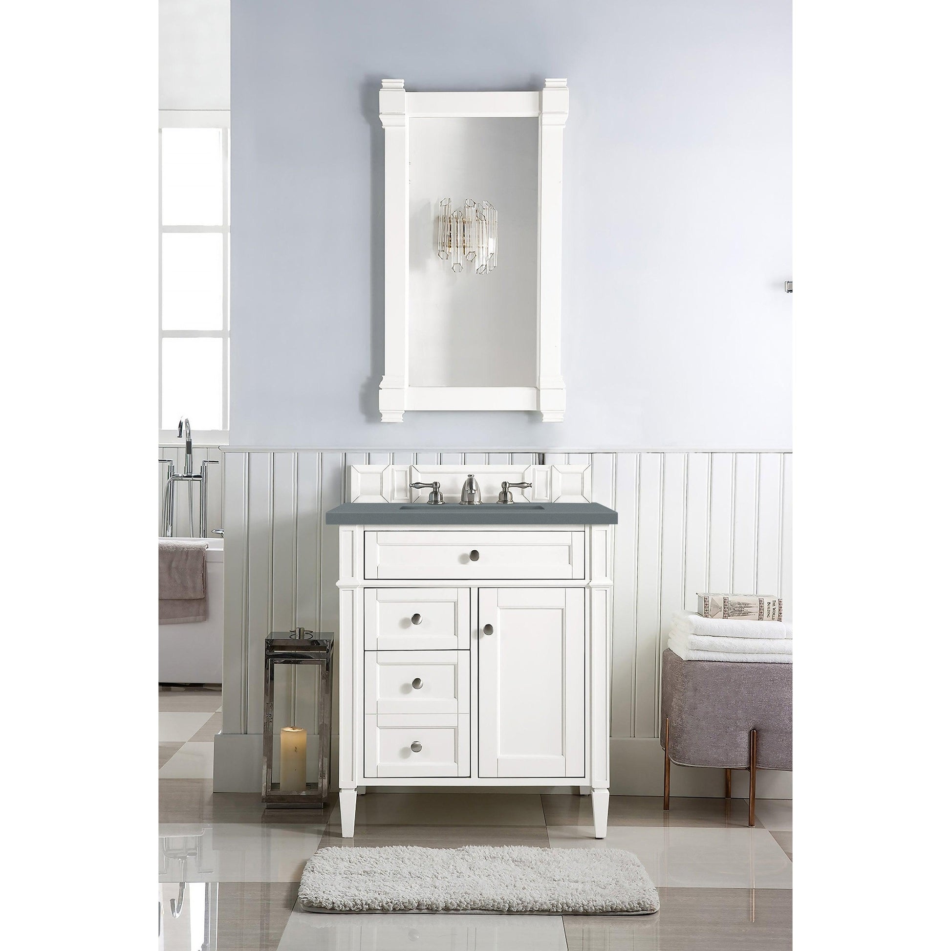 James Martin Vanities Brittany 30" Bright White Single Vanity With 3cm Cala Blue Quartz Top