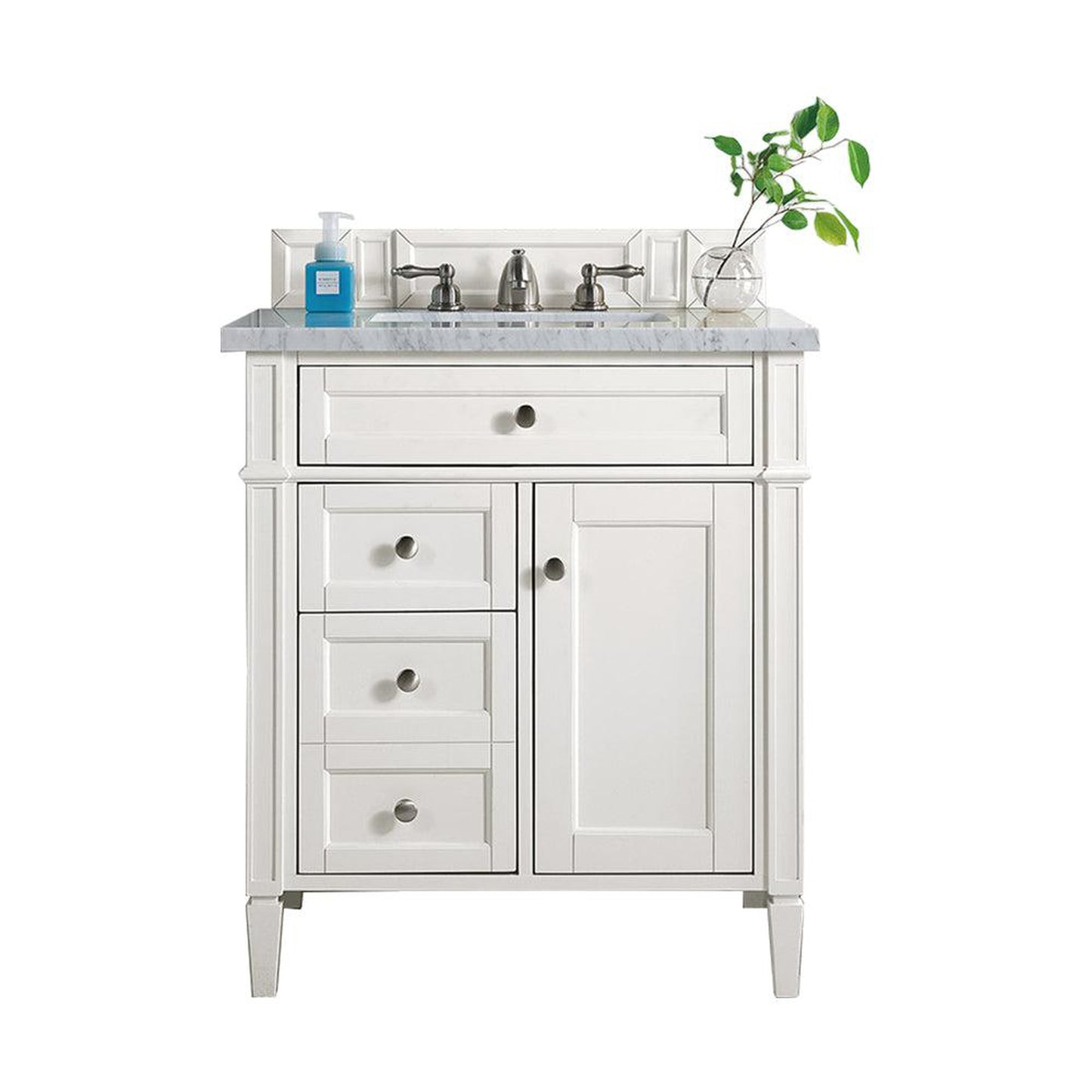 James Martin Vanities Brittany 30" Bright White Single Vanity With 3cm Carrara Marble Top