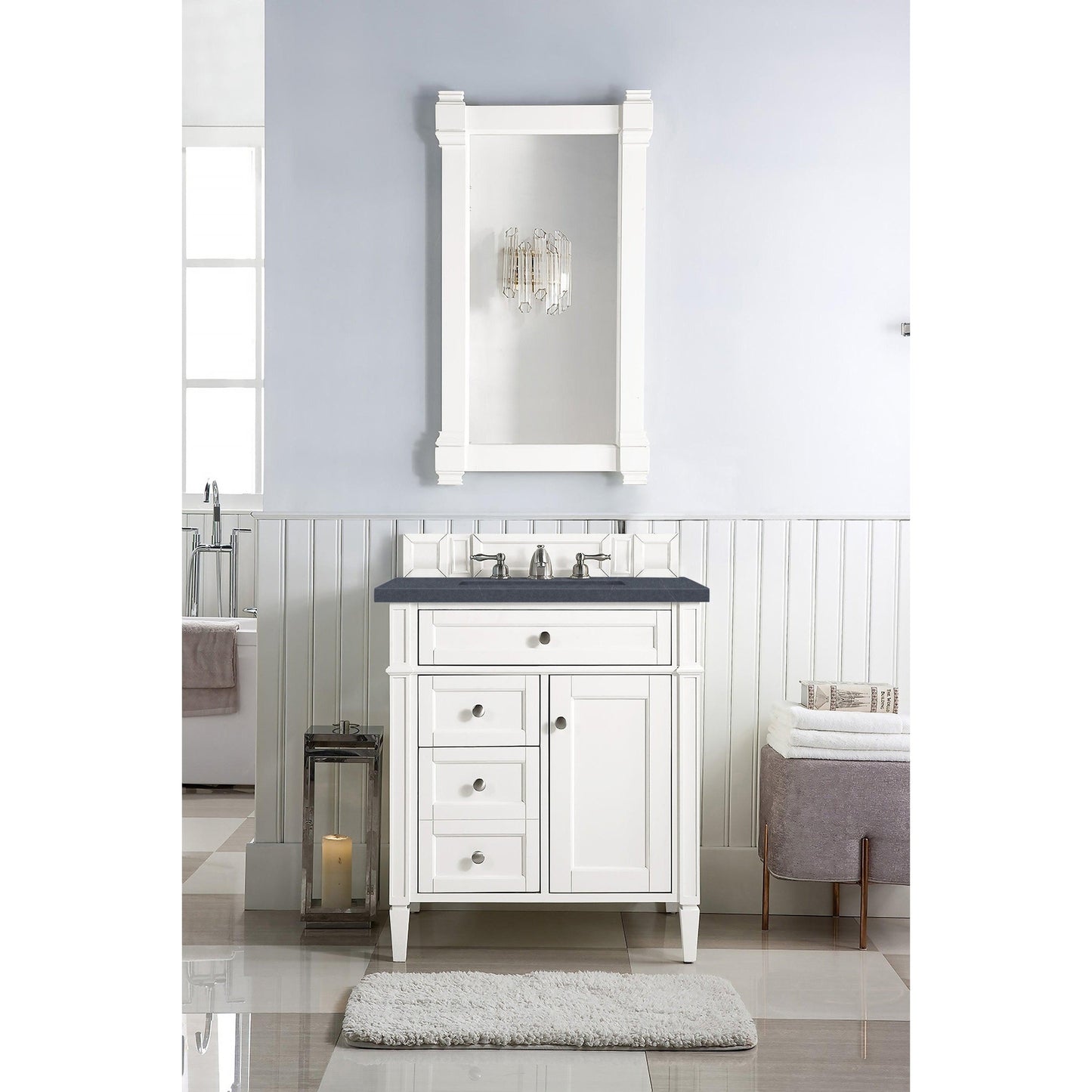 James Martin Vanities Brittany 30" Bright White Single Vanity With 3cm Charcoal Soapstone Quartz Top