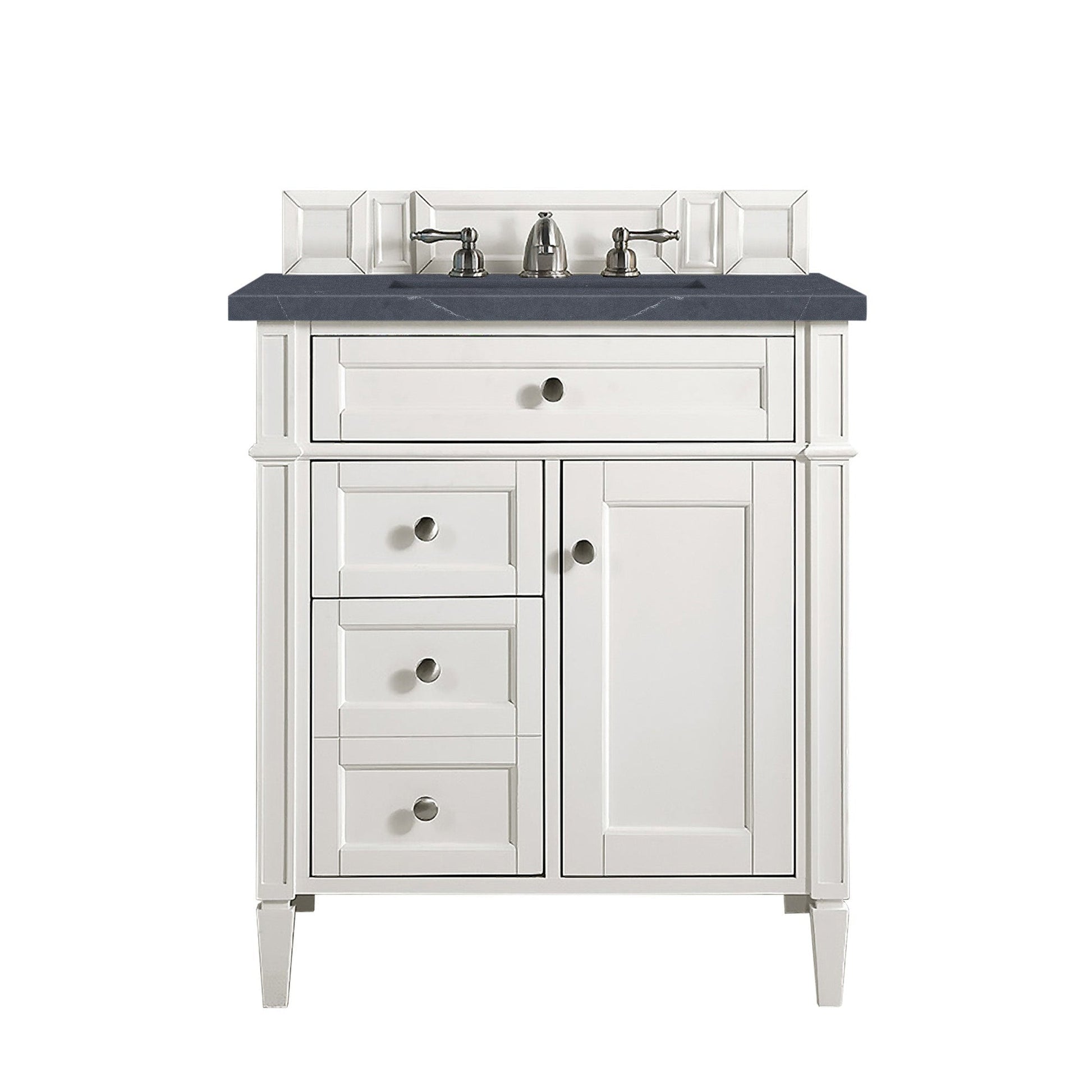 James Martin Vanities Brittany 30" Bright White Single Vanity With 3cm Charcoal Soapstone Quartz Top