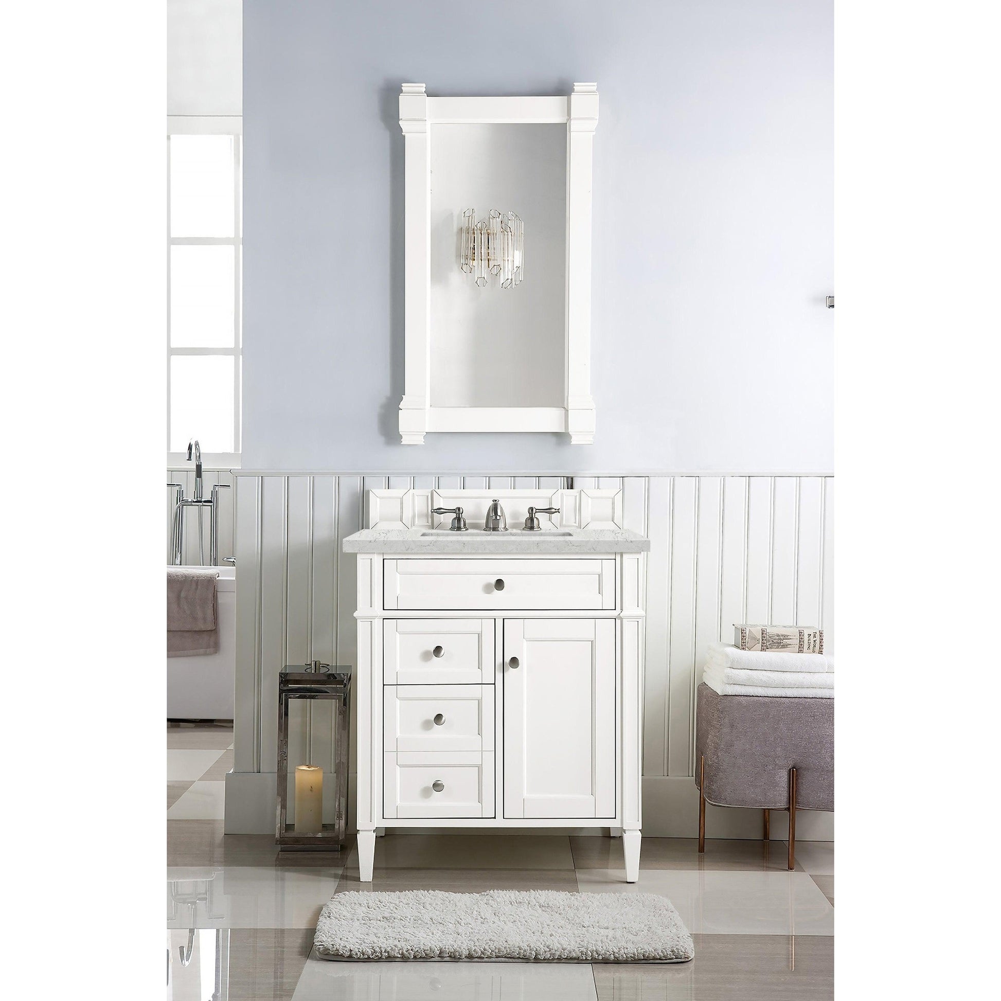 James Martin Vanities Brittany 30" Bright White Single Vanity With 3cm Eternal Jasmine Pearl Quartz Top