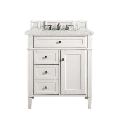 James Martin Vanities Brittany 30" Bright White Single Vanity With 3cm Eternal Jasmine Pearl Quartz Top