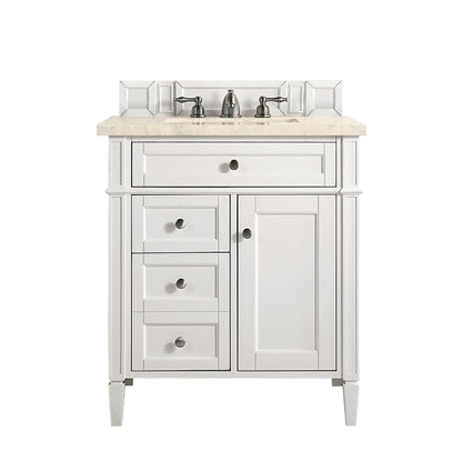 James Martin Vanities Brittany 30" Bright White Single Vanity With 3cm Eternal Marfil Quartz Top