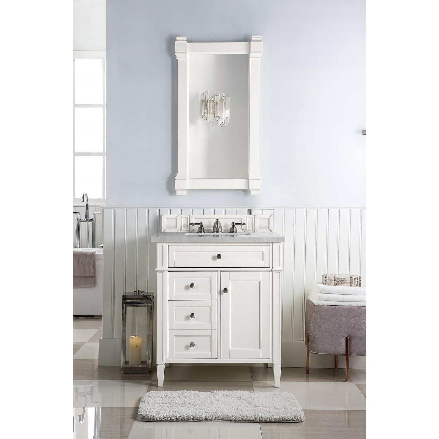 James Martin Vanities Brittany 30" Bright White Single Vanity With 3cm Eternal Serena Quartz Top