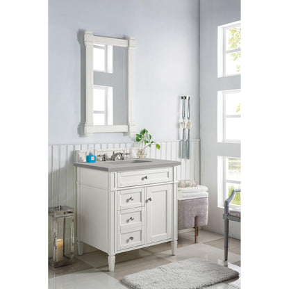 James Martin Vanities Brittany 30" Bright White Single Vanity With 3cm Eternal Serena Quartz Top