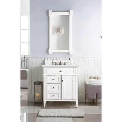 James Martin Vanities Brittany 30" Bright White Single Vanity With 3cm Ethereal Noctis Quartz Top