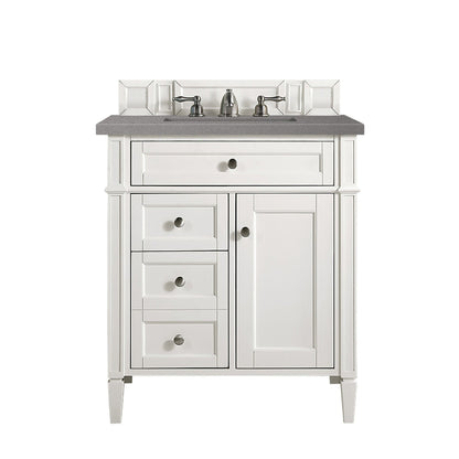 James Martin Vanities Brittany 30" Bright White Single Vanity With 3cm Grey Expo Quartz Top