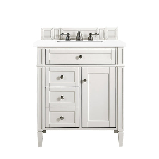 James Martin Vanities Brittany 30" Bright White Single Vanity With 3cm White Zeus Quartz Top