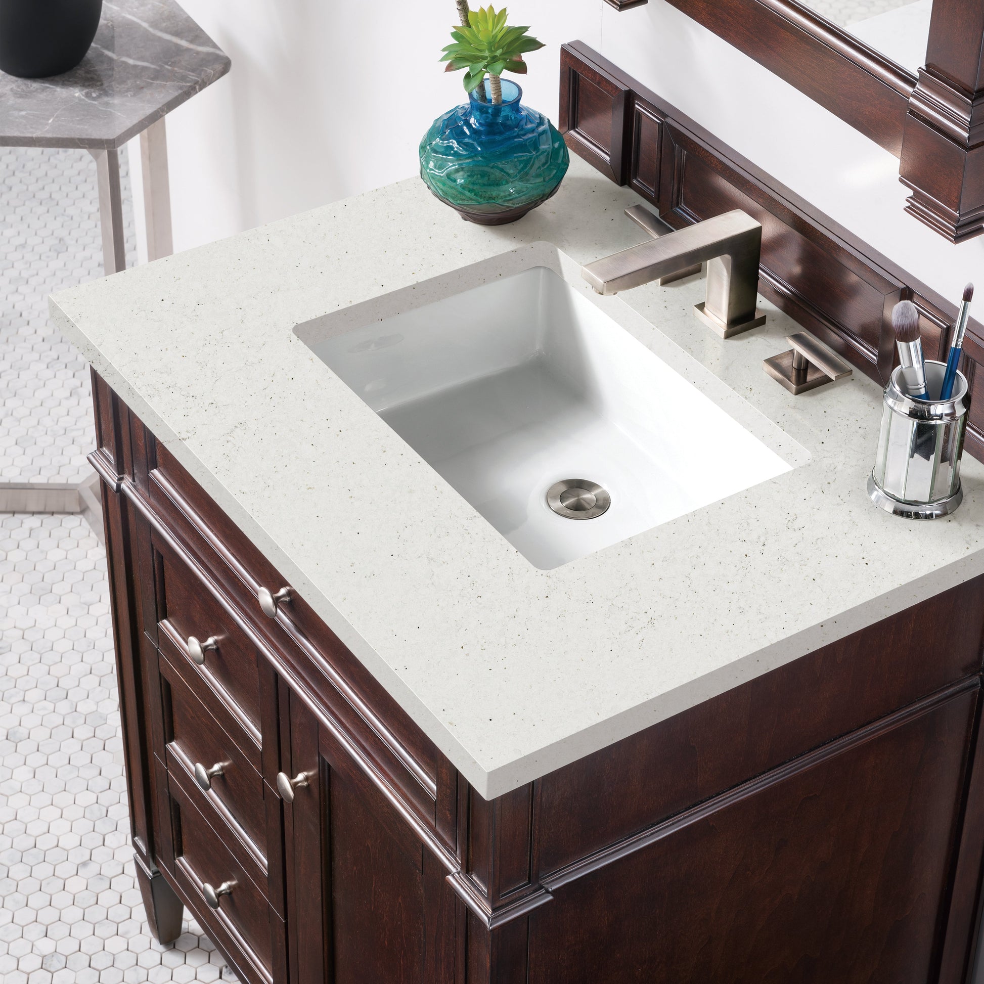 James Martin Vanities Brittany 30" Burnished Mahogany Single Vanity With 3 cm Lime Delight Quartz Top