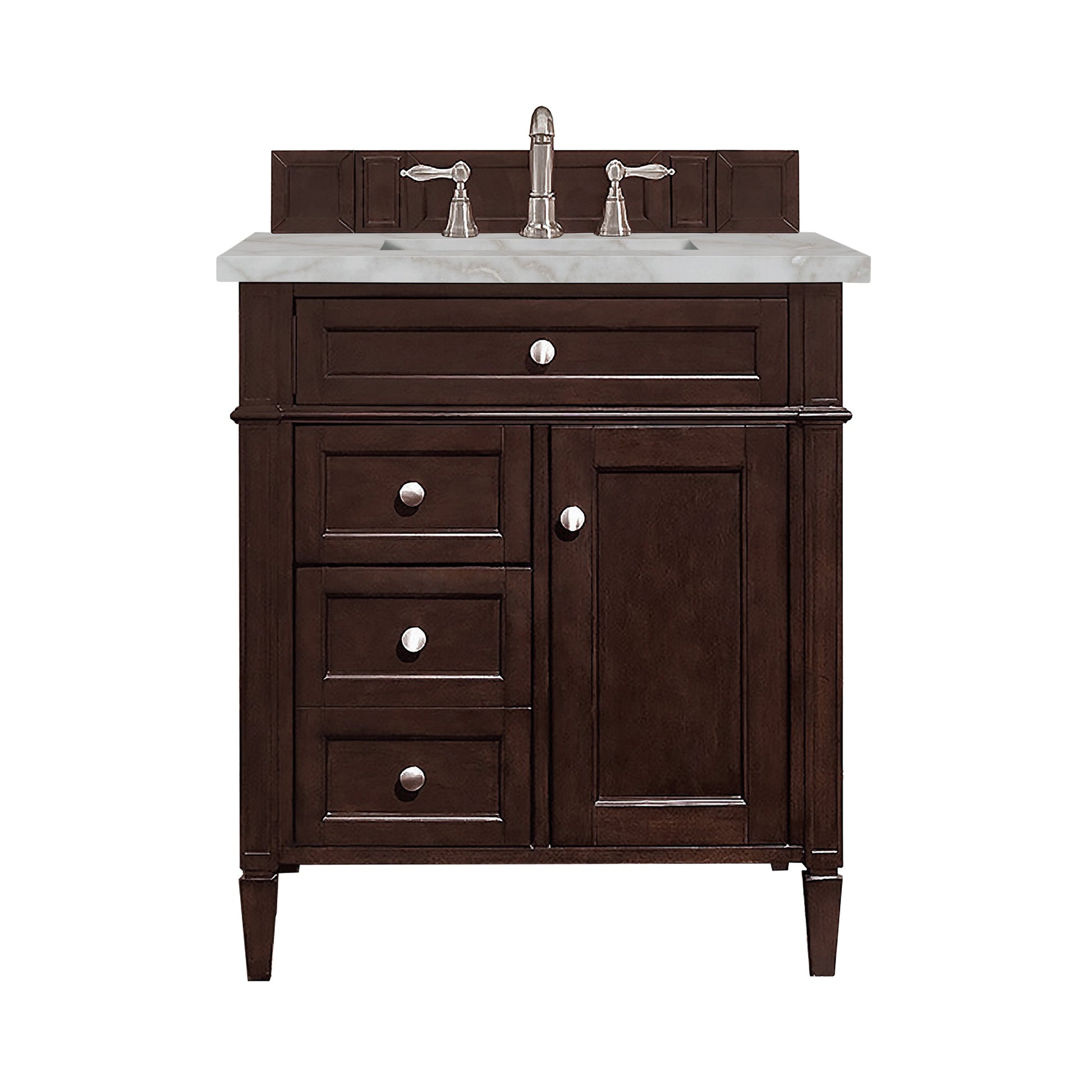 James Martin Vanities Brittany 30" Burnished Mahogany Single Vanity With 3 cm Victorian Silver Quartz Top