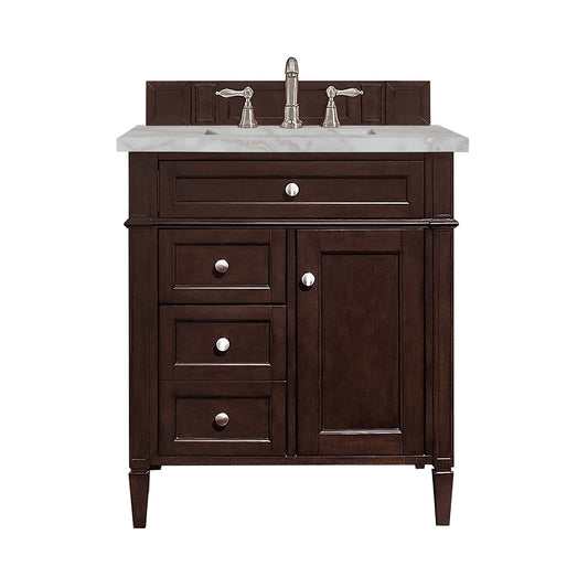 James Martin Vanities Brittany 30" Burnished Mahogany Single Vanity With 3 cm Victorian Silver Quartz Top