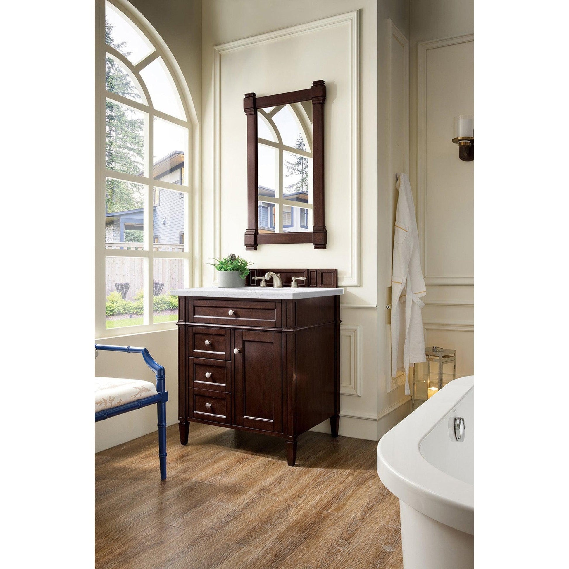 James Martin Vanities Brittany 30" Burnished Mahogany Single Vanity With 3cm Arctic Fall Solid Surface Top