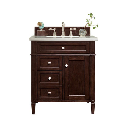 James Martin Vanities Brittany 30" Burnished Mahogany Single Vanity With 3cm Arctic Fall Solid Surface Top