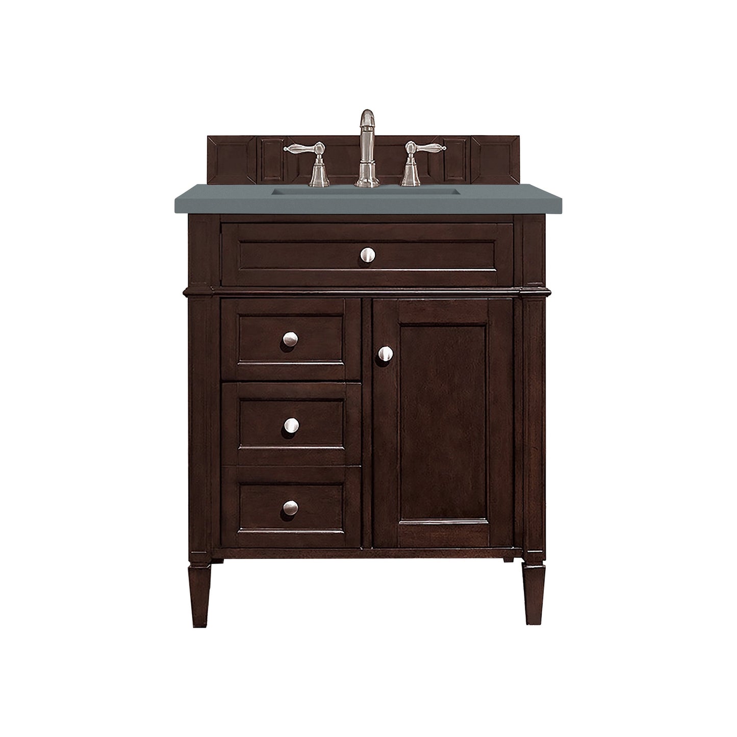 James Martin Vanities Brittany 30" Burnished Mahogany Single Vanity With 3cm Cala Blue Quartz Top