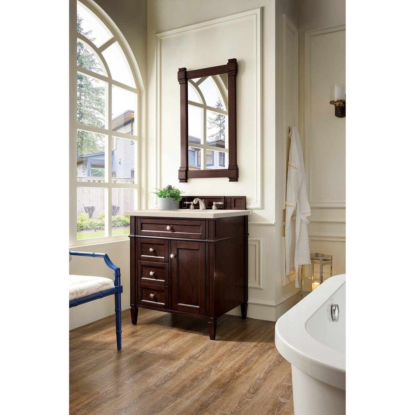 James Martin Vanities Brittany 30" Burnished Mahogany Single Vanity With 3cm Eternal Marfil Quartz Top