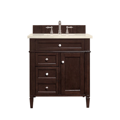 James Martin Vanities Brittany 30" Burnished Mahogany Single Vanity With 3cm Eternal Marfil Quartz Top