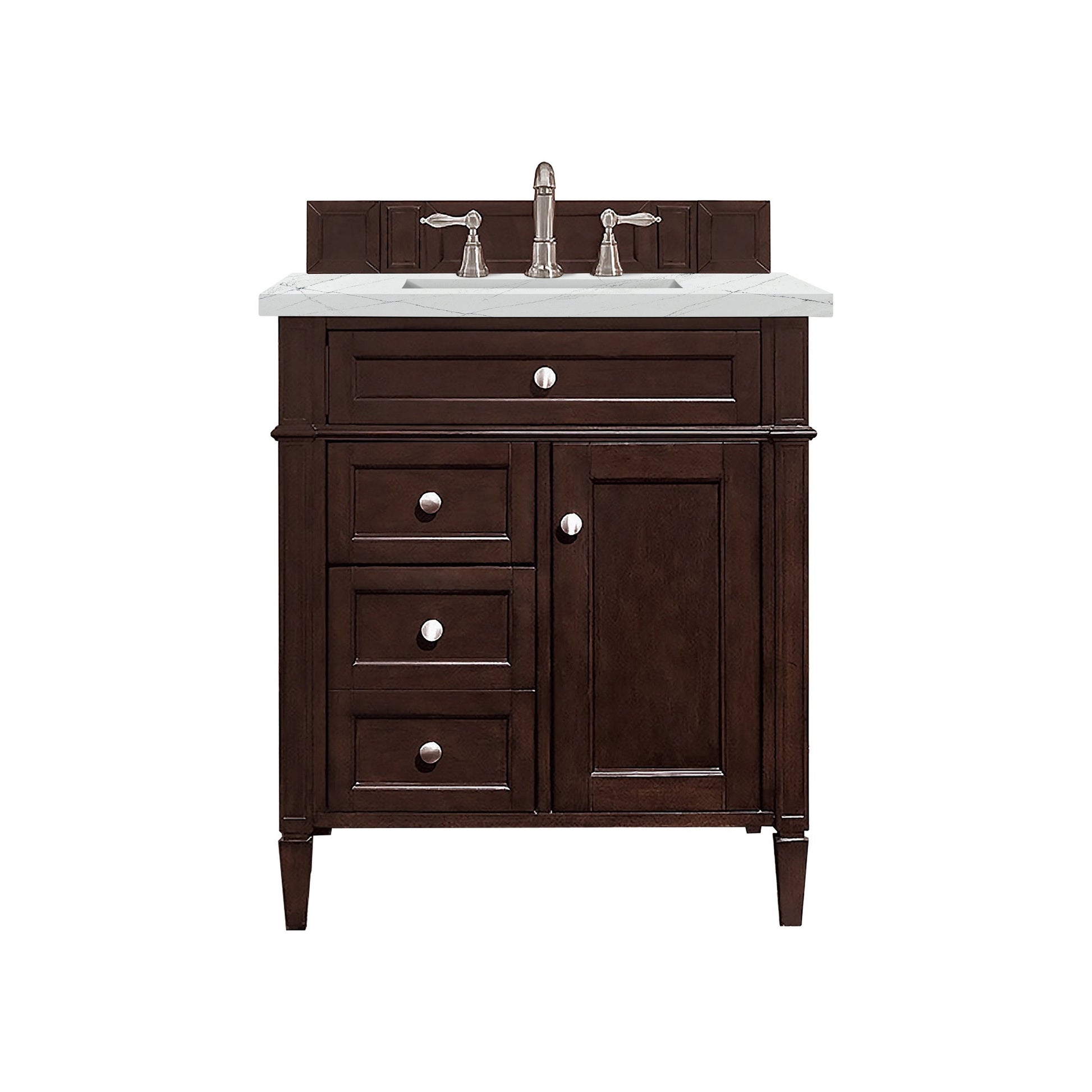 James Martin Vanities Brittany 30" Burnished Mahogany Single Vanity With 3cm Ethereal Noctis Quartz Top