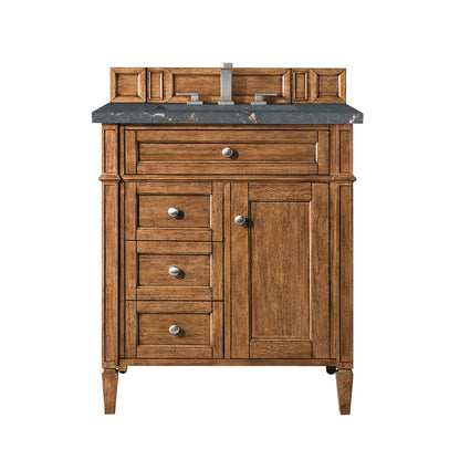 James Martin Vanities Brittany 30" Saddle Brown Single Vanity With 3 cm Parisien Bleu Quartz Top