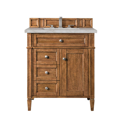 James Martin Vanities Brittany 30" Saddle Brown Single Vanity With 3 cm Victorian Silver Quartz Top