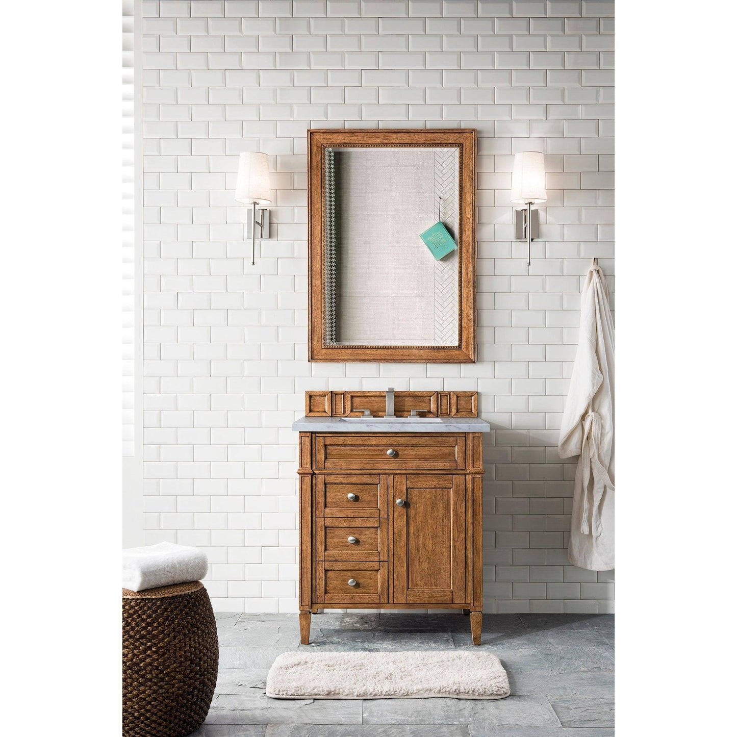 James Martin Vanities Brittany 30" Saddle Brown Single Vanity With 3cm Carrara Marble Top