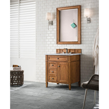 James Martin Vanities Brittany 30" Saddle Brown Single Vanity With 3cm Carrara Marble Top