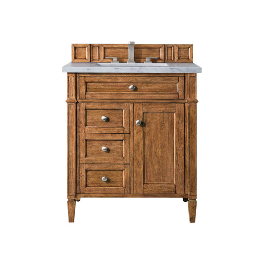 James Martin Vanities Brittany 30" Saddle Brown Single Vanity With 3cm Carrara Marble Top