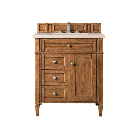 James Martin Vanities Brittany 30" Saddle Brown Single Vanity With 3cm Eternal Marfil Quartz Top