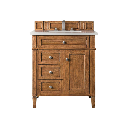 James Martin Vanities Brittany 30" Saddle Brown Single Vanity With 3cm Eternal Serena Quartz Top