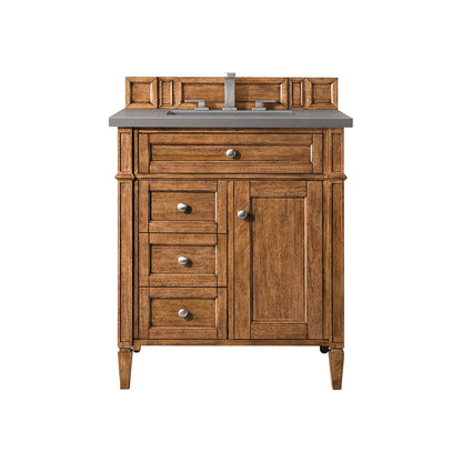 James Martin Vanities Brittany 30" Saddle Brown Single Vanity With 3cm Grey Expo Quartz Top