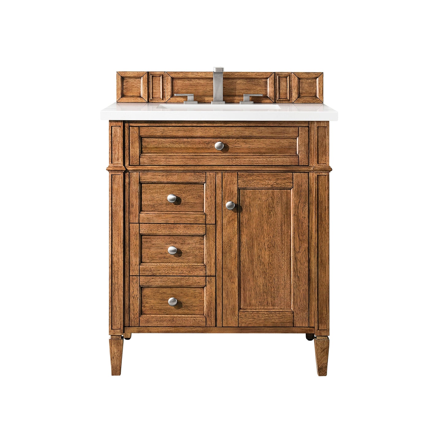 James Martin Vanities Brittany 30" Saddle Brown Single Vanity With 3cm White Zeus Quartz Top