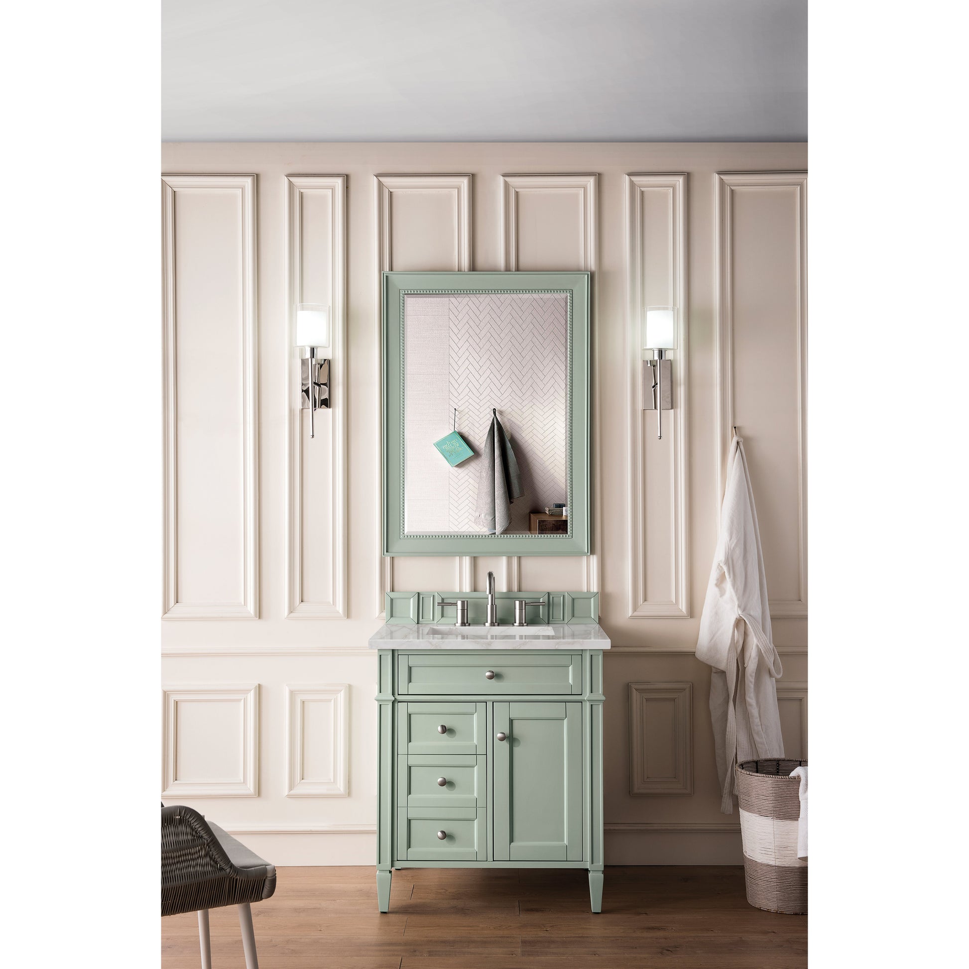 James Martin Vanities Brittany 30" Sage Green Single Vanity With 3 cm Victorian Silver Quartz Top