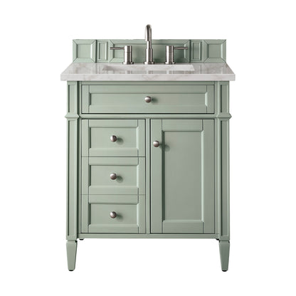 James Martin Vanities Brittany 30" Sage Green Single Vanity With 3 cm Victorian Silver Quartz Top