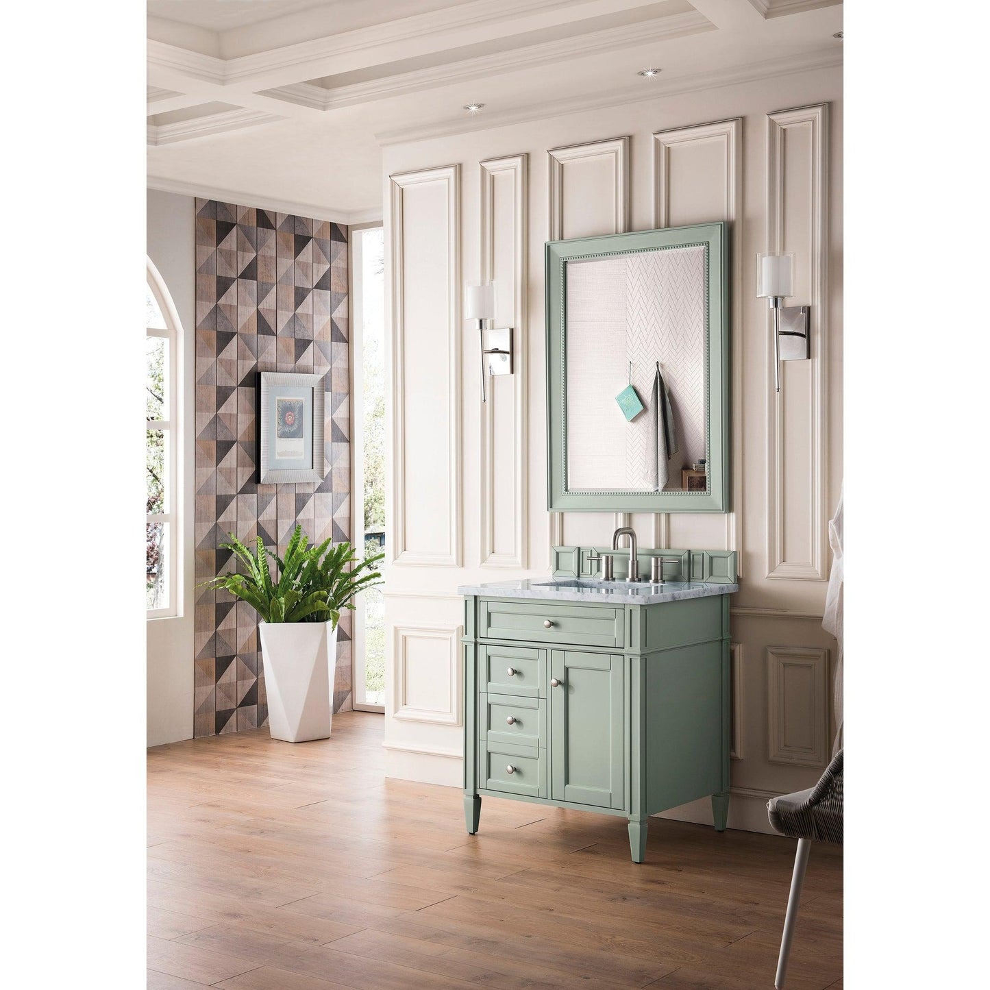 James Martin Vanities Brittany 30" Sage Green Single Vanity With 3cm Arctic Fall Solid Surface Top