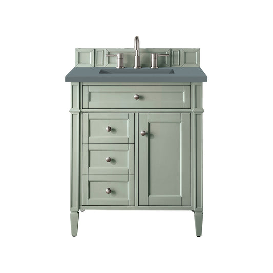 James Martin Vanities Brittany 30" Sage Green Single Vanity With 3cm Cala Blue Quartz Top