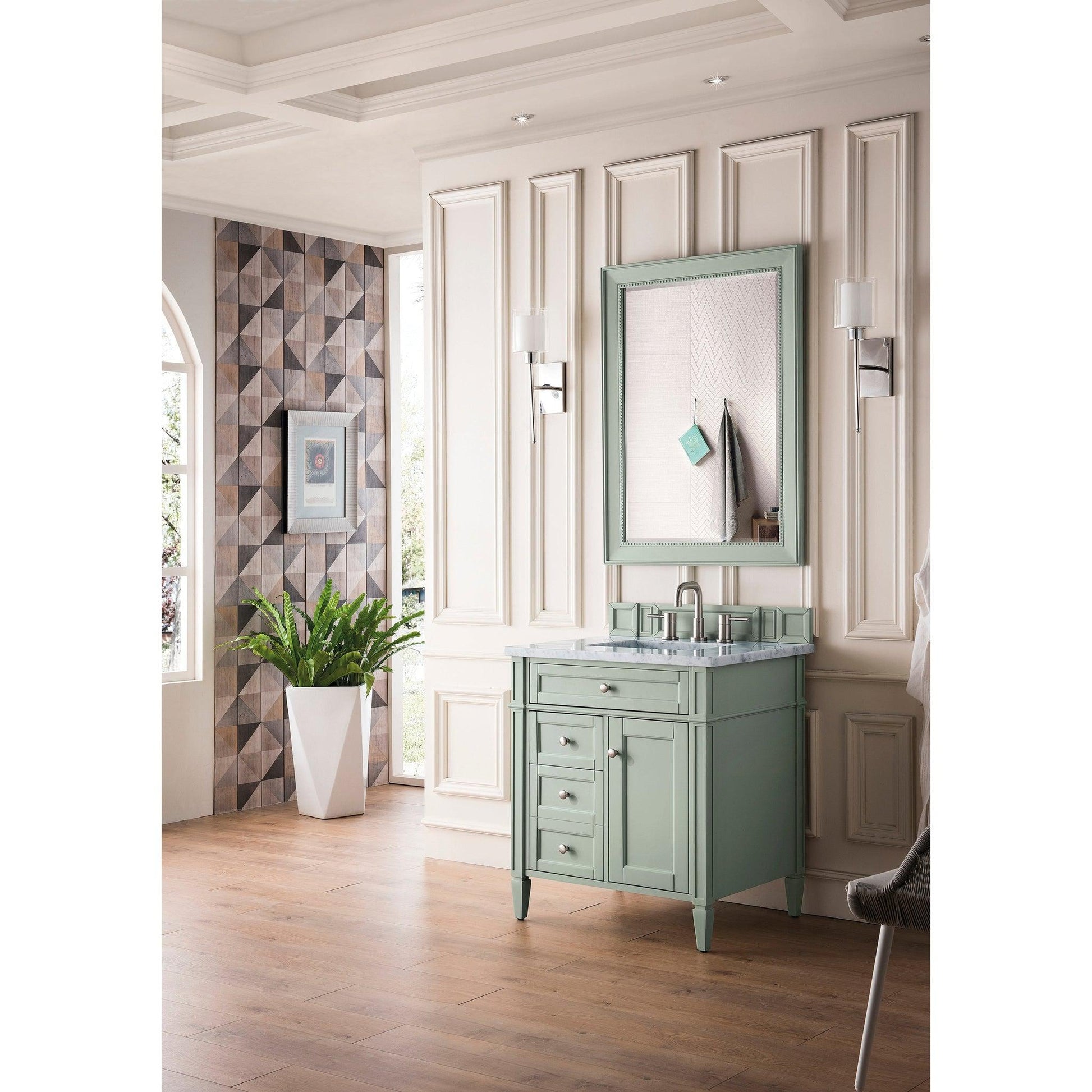 James Martin Vanities Brittany 30" Sage Green Single Vanity With 3cm Carrara Marble Top