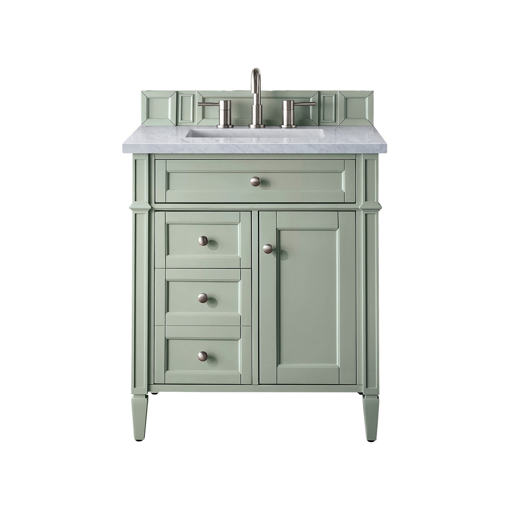 James Martin Vanities Brittany 30" Sage Green Single Vanity With 3cm Carrara Marble Top