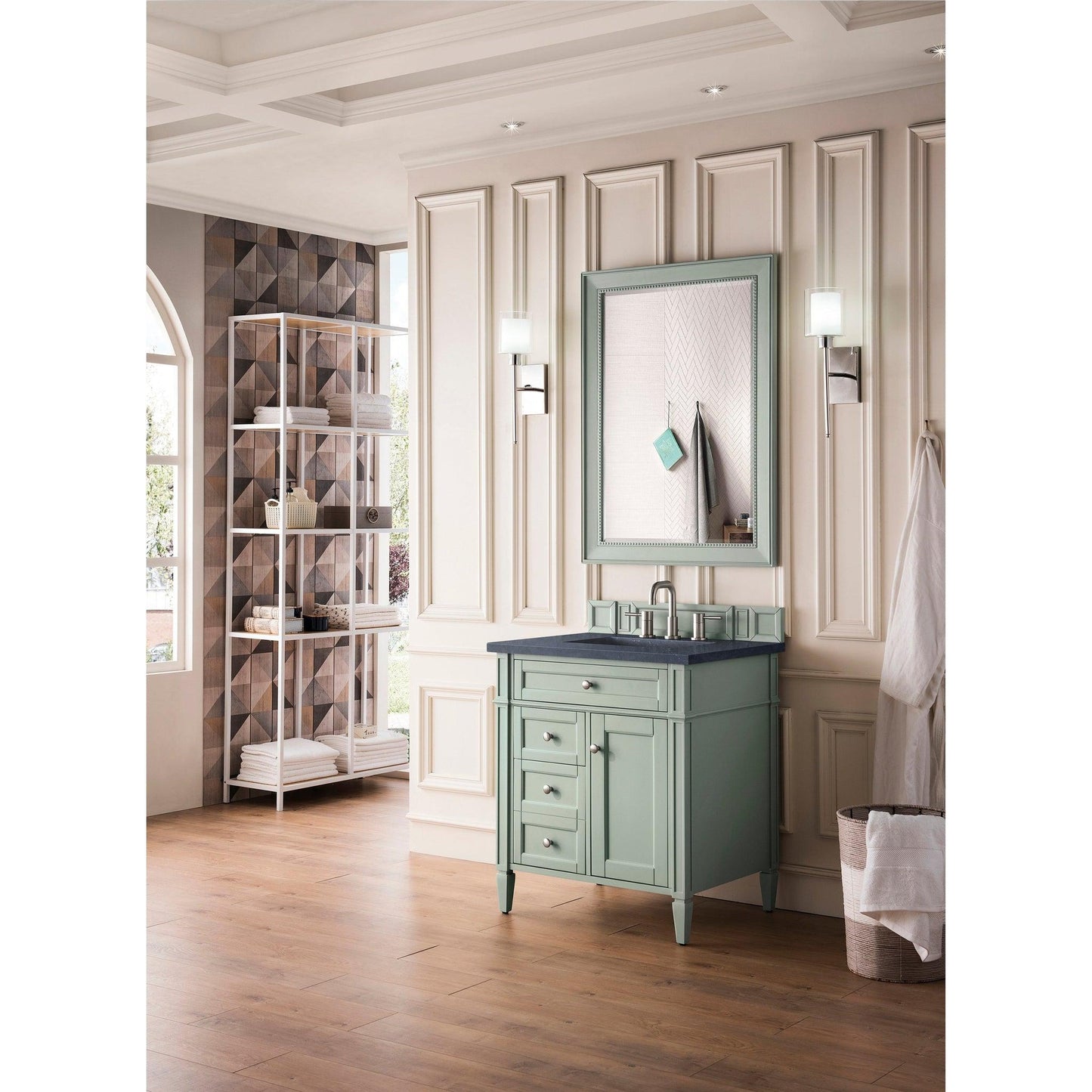 James Martin Vanities Brittany 30" Sage Green Single Vanity With 3cm Charcoal Soapstone Quartz Top