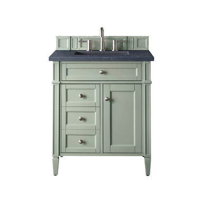 James Martin Vanities Brittany 30" Sage Green Single Vanity With 3cm Charcoal Soapstone Quartz Top