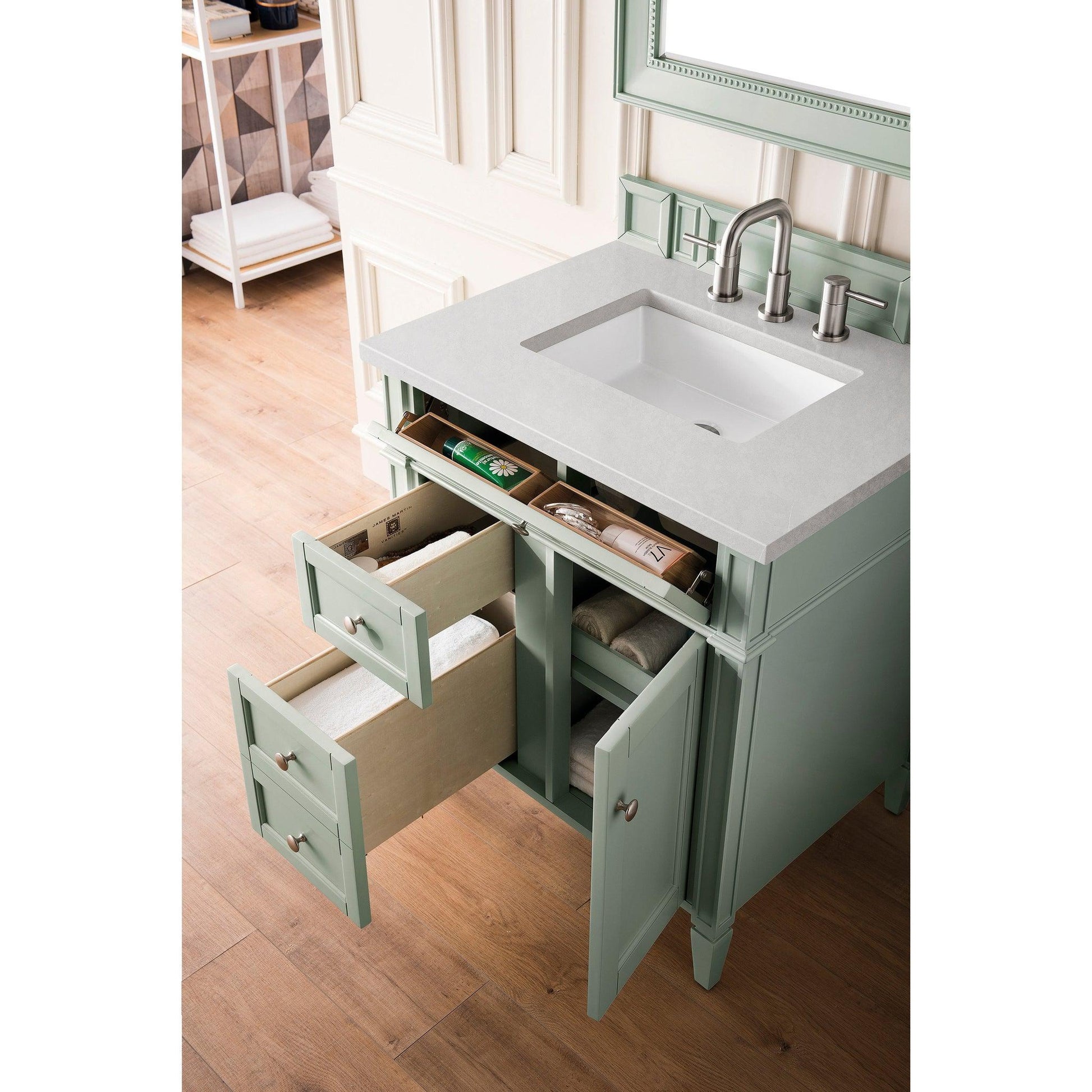 James Martin Vanities Brittany 30" Sage Green Single Vanity With 3cm Eternal Serena Quartz Top