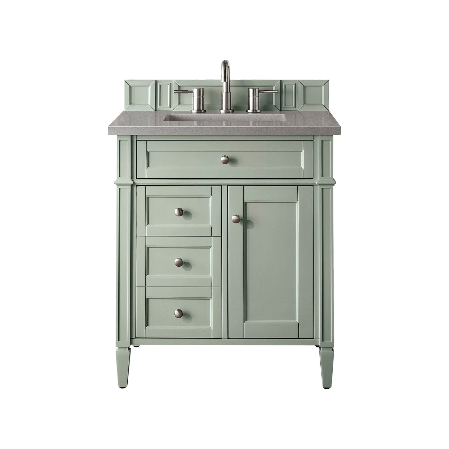 James Martin Vanities Brittany 30" Sage Green Single Vanity With 3cm Grey Expo Quartz Top