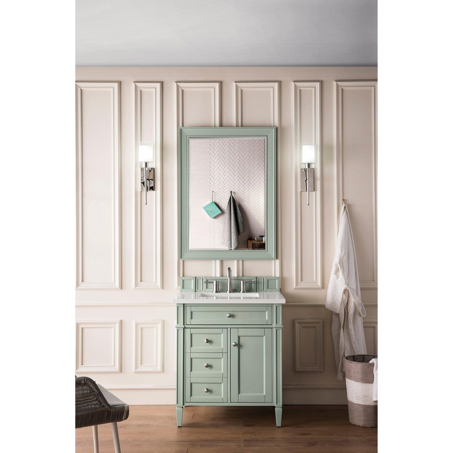 James Martin Vanities Brittany 30" Sage Green Single Vanity With 3cm White Zeus Quartz Top