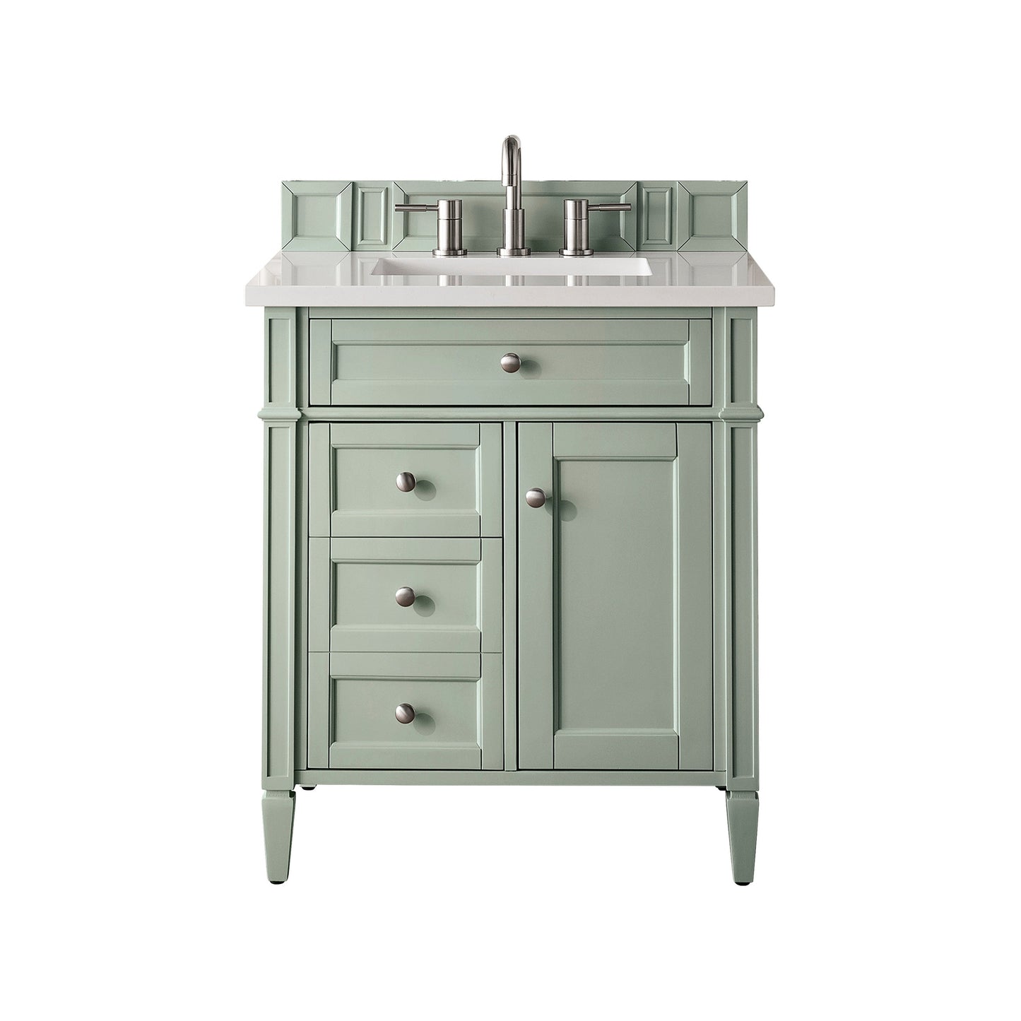 James Martin Vanities Brittany 30" Sage Green Single Vanity With 3cm White Zeus Quartz Top