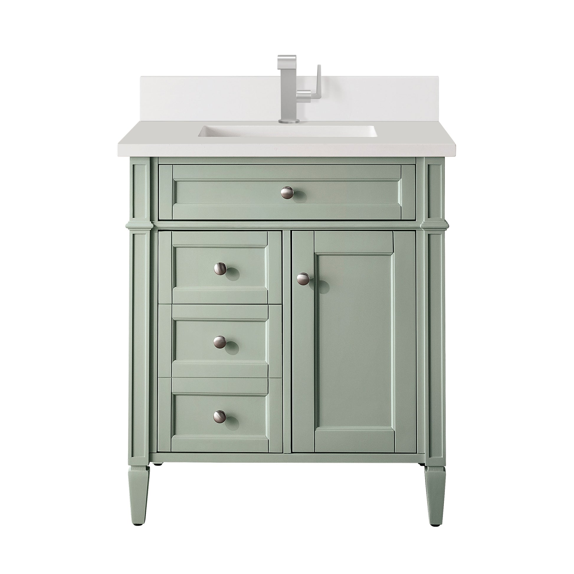 James Martin Vanities Brittany 30" Sage Green Single Vanity With Single Hole 3 cm White Zeus Quartz Top & Backsplash